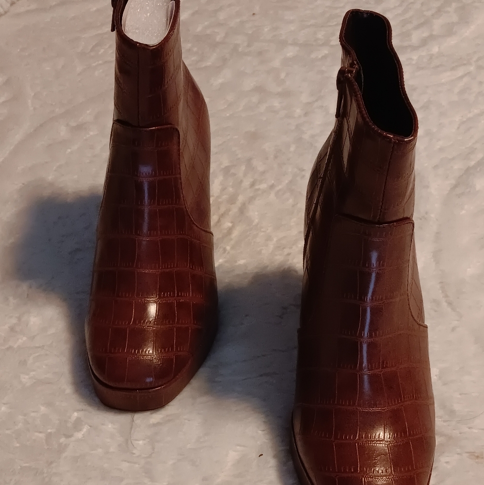 JustFab Brown Ankle Booties with Textured Finish